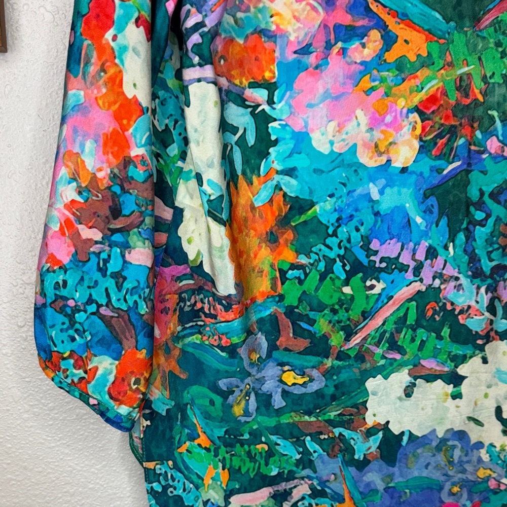 Amanda Uprichard Watercolor Multicolor Floral 100% Silk‎ Blouse - medium - Picture 11 of 16